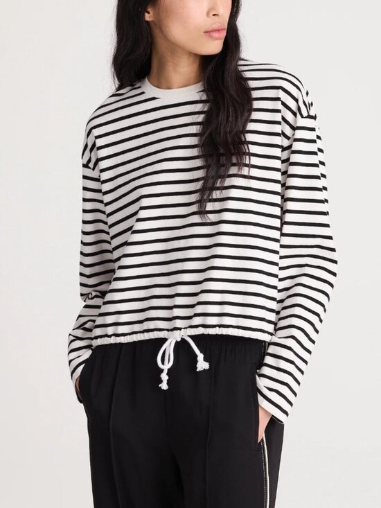 Madewell Tops - Madewell Perfect Boxy Tie Waist Drawstring Jersey Tee White Black Stripes M NWT